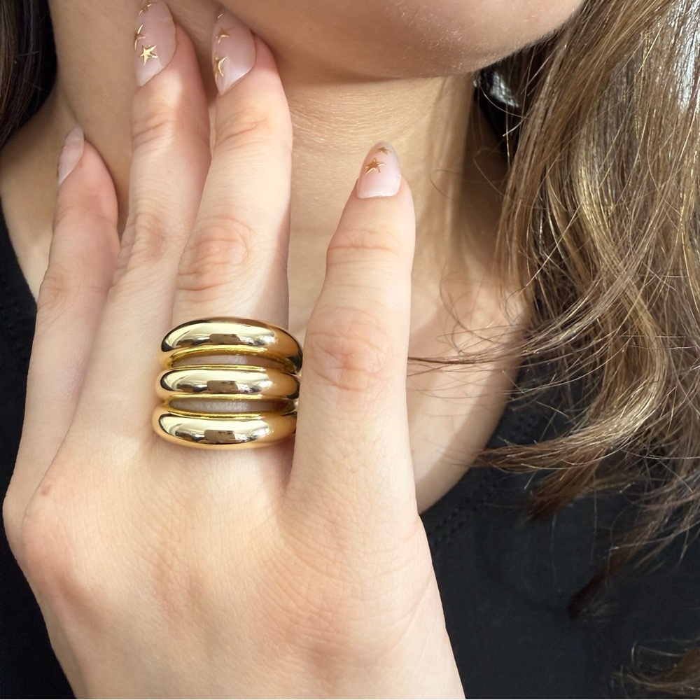 18K Gold Plated Chunky Dome Ring Wide Band Statement Size 8 Bold Heavy